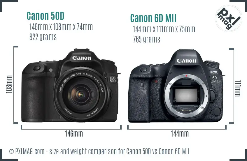 Canon 50D vs Canon 6D MII size comparison