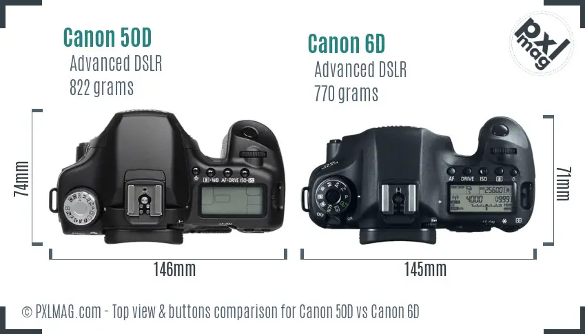Canon 50D vs Canon 6D top view buttons comparison