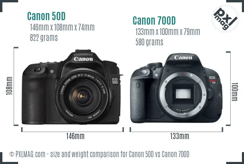 Canon 50D vs Canon 700D size comparison Canon 50D vs Canon 700D size comparison