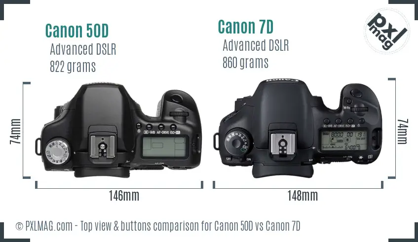 Canon 50D vs Canon 7D top view buttons comparison