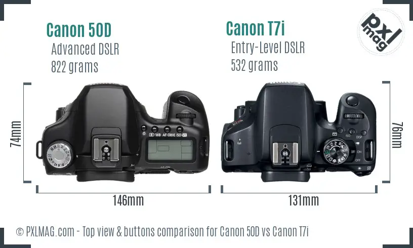 Canon 50D vs Canon T7i top view buttons comparison