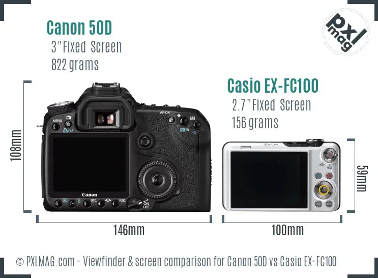 Canon 50D vs Casio EX-FC100 Screen and Viewfinder comparison