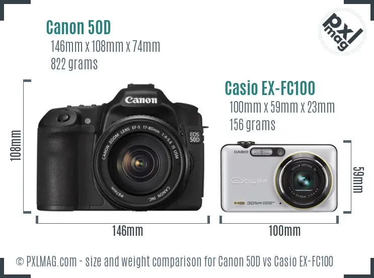 Canon 50D vs Casio EX-FC100 size comparison