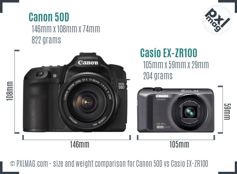 Canon 50D vs Casio EX-ZR100 size comparison Canon 50D vs Casio EX-ZR100 size comparison