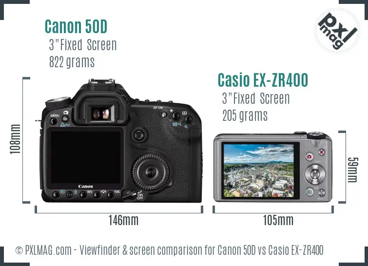 Canon 50D vs Casio EX-ZR400 Screen and Viewfinder comparison Canon 50D vs Casio EX-ZR400 Screen and Viewfinder comparison