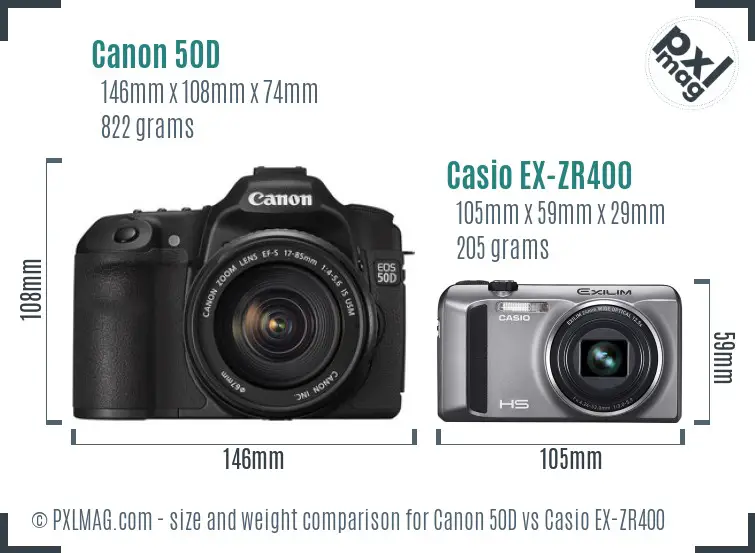 Canon 50D vs Casio EX-ZR400 size comparison Canon 50D vs Casio EX-ZR400 size comparison