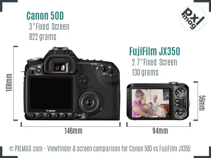 Canon 50D vs FujiFilm JX350 Screen and Viewfinder comparison