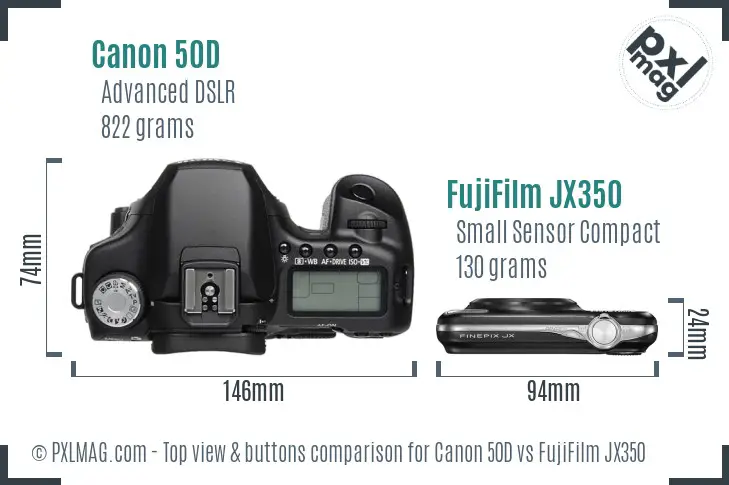 Canon 50D vs FujiFilm JX350 top view buttons comparison