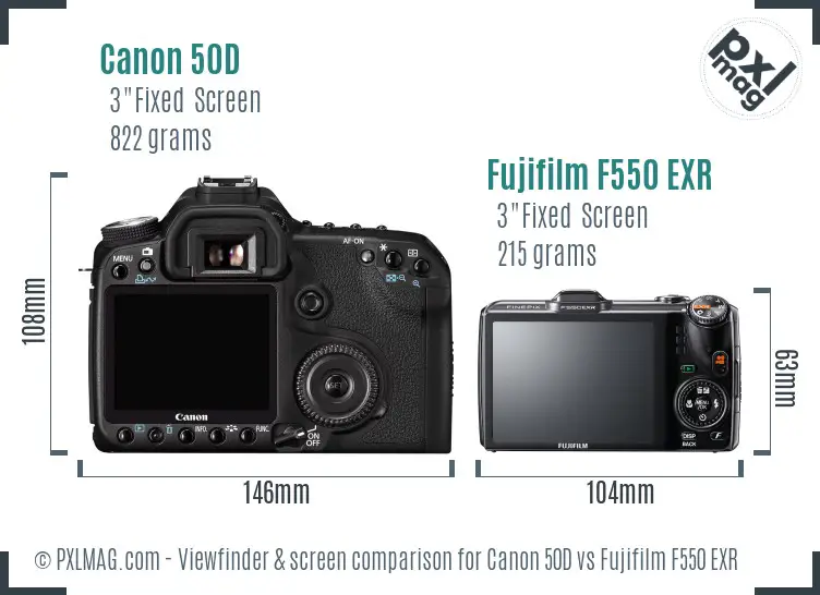 Canon 50D vs Fujifilm F550 EXR Screen and Viewfinder comparison