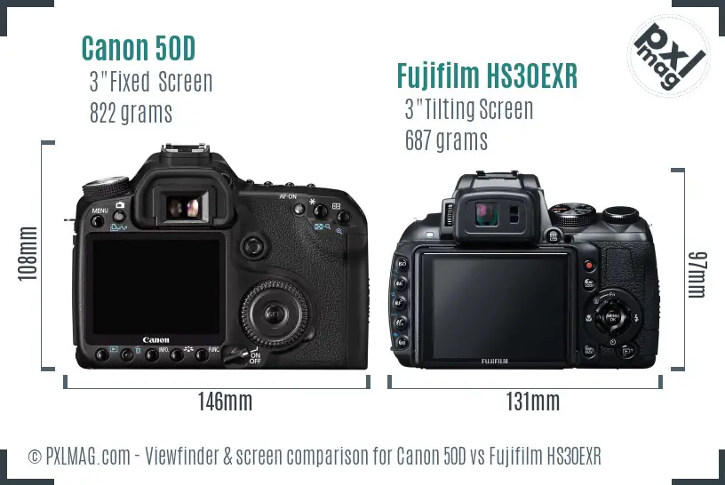 Canon 50D vs Fujifilm HS30EXR Screen and Viewfinder comparison