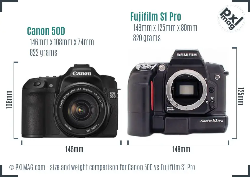 Canon 50D vs Fujifilm S1 Pro size comparison