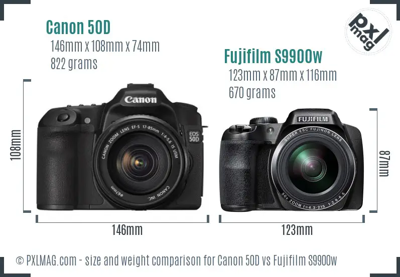 Canon 50D vs Fujifilm S9900w size comparison