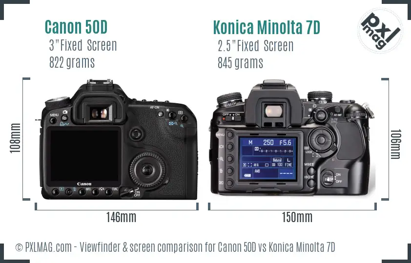 Canon 50D vs Konica Minolta 7D Screen and Viewfinder comparison Canon 50D vs Konica Minolta 7D Screen and Viewfinder comparison