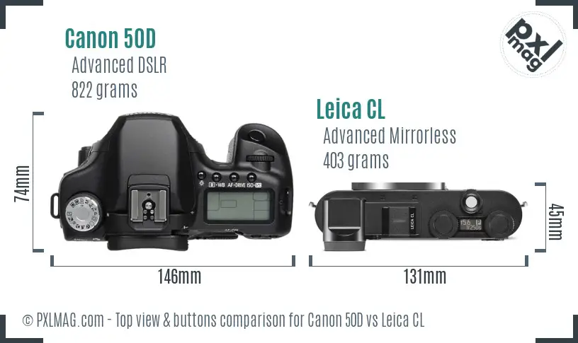 Canon 50D vs Leica CL top view buttons comparison