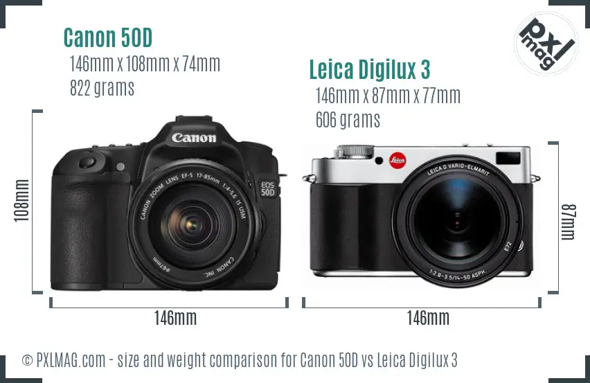 Canon 50D vs Leica Digilux 3 size comparison