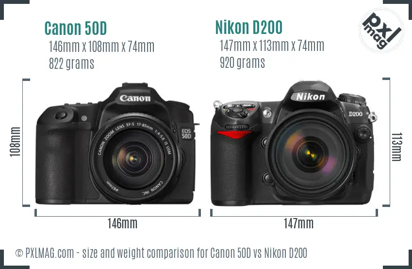 Canon 50D vs Nikon D200 size comparison