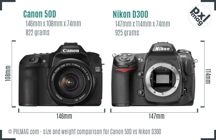 Canon 50D vs Nikon D300 size comparison