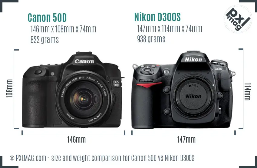 Canon 50D vs Nikon D300S size comparison