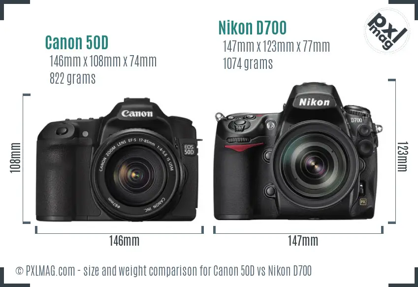 Canon 50D vs Nikon D700 size comparison