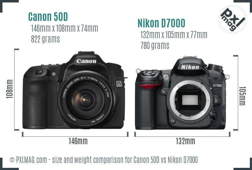 Canon 50D vs Nikon D7000 size comparison