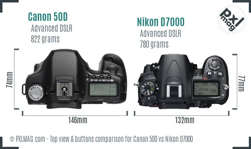 Canon 50D vs Nikon D7000 top view buttons comparison