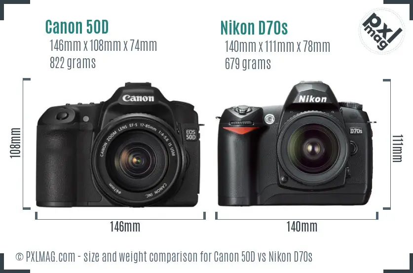 Canon 50D vs Nikon D70s size comparison