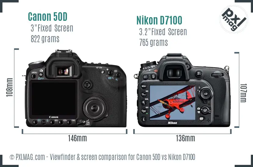 Canon 50D vs Nikon D7100 Screen and Viewfinder comparison