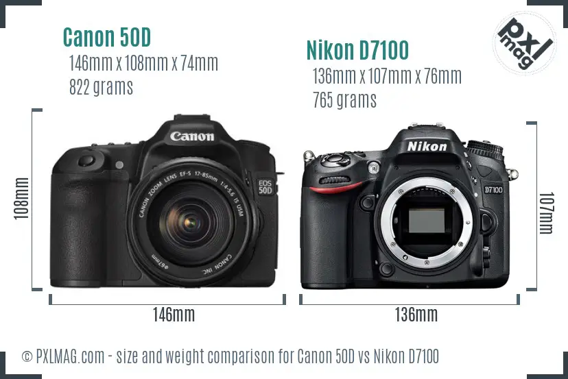 Canon 50D vs Nikon D7100 size comparison