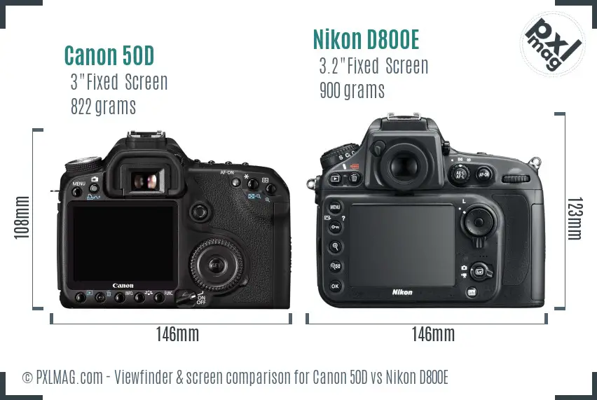 Canon 50D vs Nikon D800E Screen and Viewfinder comparison