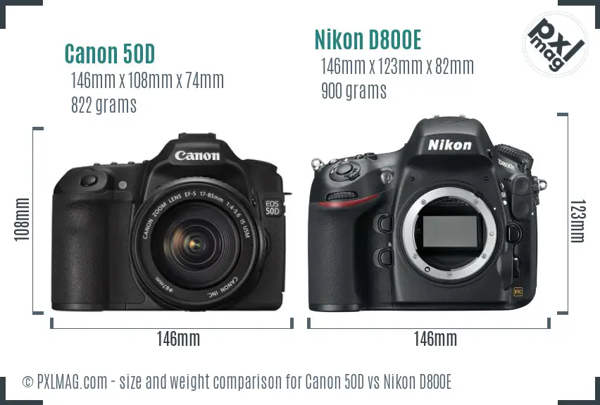 Canon 50D vs Nikon D800E size comparison