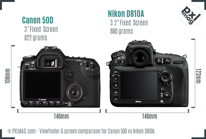 Canon 50D vs Nikon D810A Screen and Viewfinder comparison