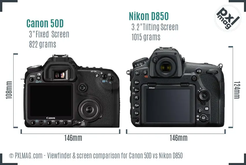 Canon 50D vs Nikon D850 Screen and Viewfinder comparison