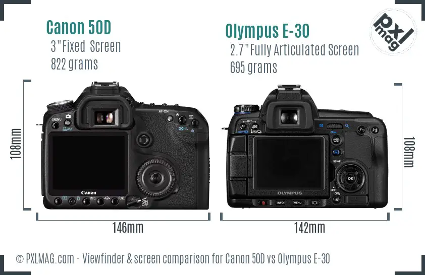 Canon 50D vs Olympus E-30 Screen and Viewfinder comparison
