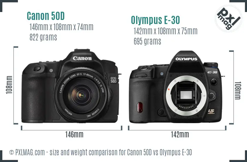 Canon 50D vs Olympus E-30 size comparison