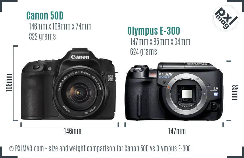 Canon 50D vs Olympus E-300 size comparison