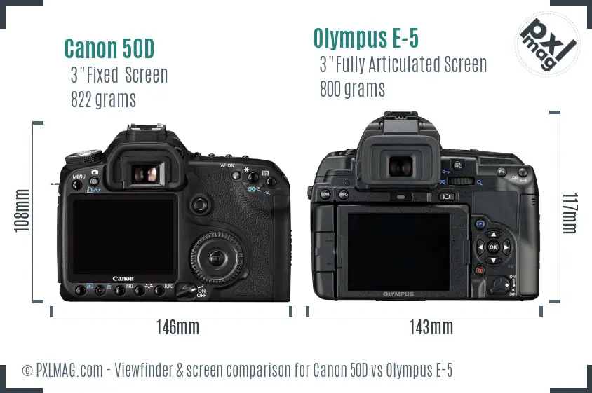 Canon 50D vs Olympus E-5 Screen and Viewfinder comparison