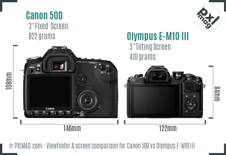 Canon 50D vs Olympus E-M10 III Screen and Viewfinder comparison Canon 50D vs Olympus E-M10 III Screen and Viewfinder comparison