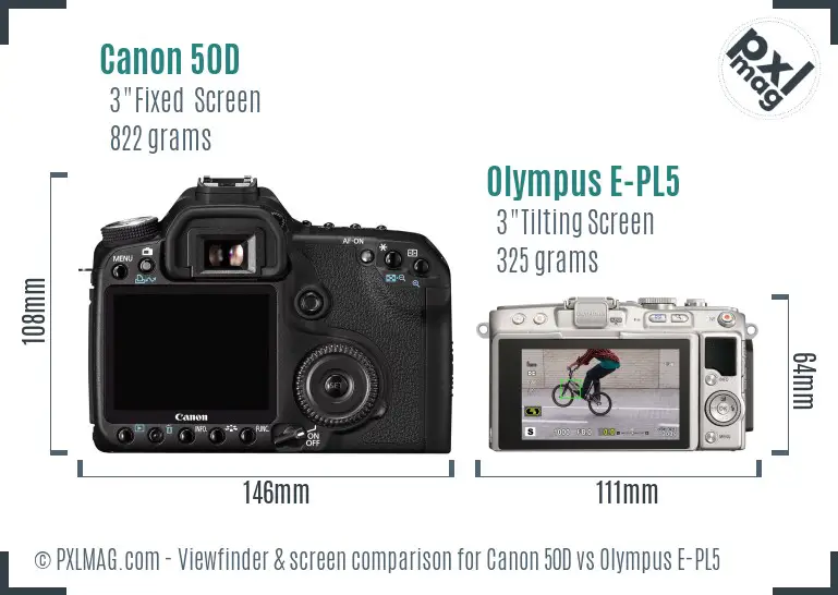 Canon 50D vs Olympus E-PL5 Screen and Viewfinder comparison