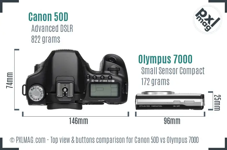 Canon 50D vs Olympus 7000 top view buttons comparison