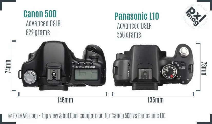 Canon 50D vs Panasonic L10 top view buttons comparison