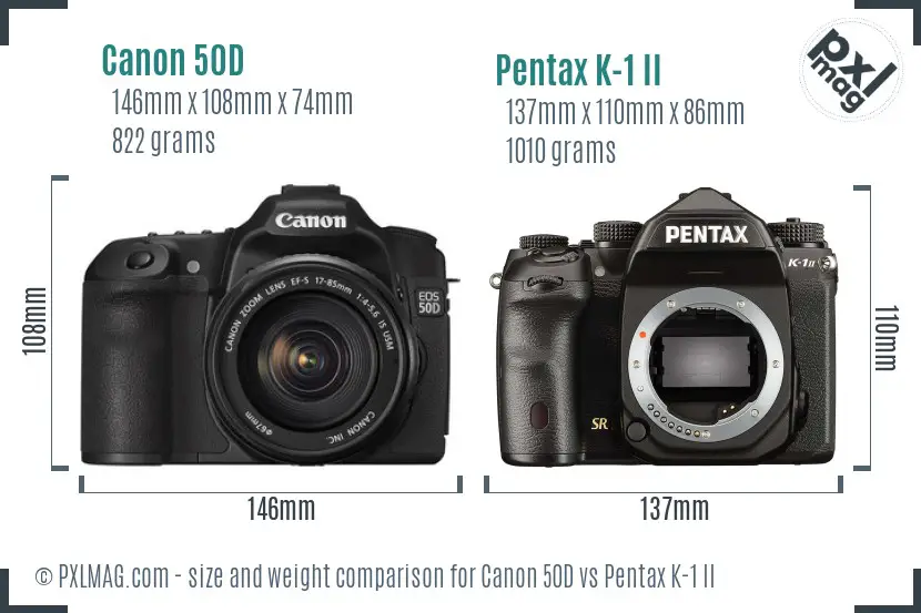 Canon 50D vs Pentax K-1 II size comparison