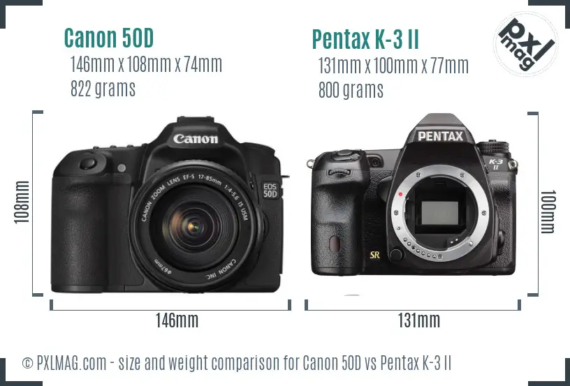 Canon 50D vs Pentax K-3 II size comparison