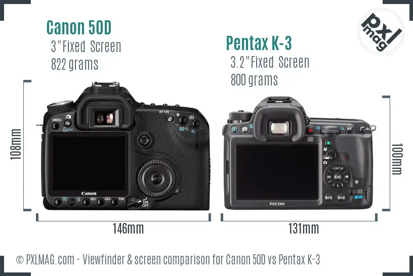 Canon 50D vs Pentax K-3 Screen and Viewfinder comparison