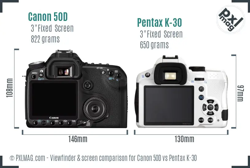 Canon 50D vs Pentax K-30 Screen and Viewfinder comparison