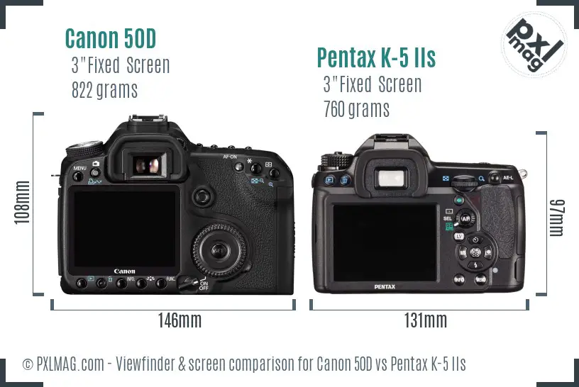 Canon 50D vs Pentax K-5 IIs Screen and Viewfinder comparison