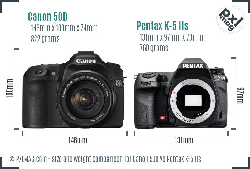 Canon 50D vs Pentax K-5 IIs size comparison