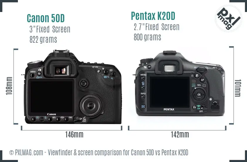 Canon 50D vs Pentax K20D Screen and Viewfinder comparison