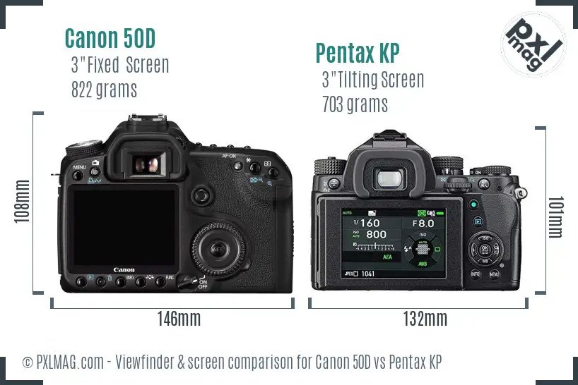 Canon 50D vs Pentax KP Screen and Viewfinder comparison