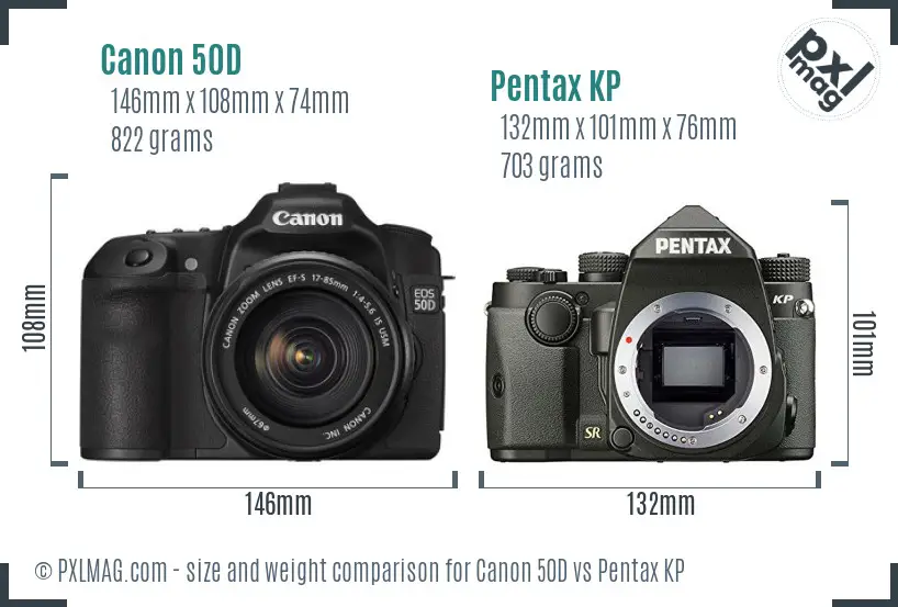 Canon 50D vs Pentax KP size comparison