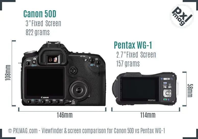 Canon 50D vs Pentax WG-1 Screen and Viewfinder comparison